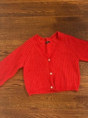 Lulus- Red Cropped Cardigan- Large